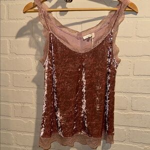 Mystree Velvet Lace Trim Tank Top small cottagecore crushed pink stretch